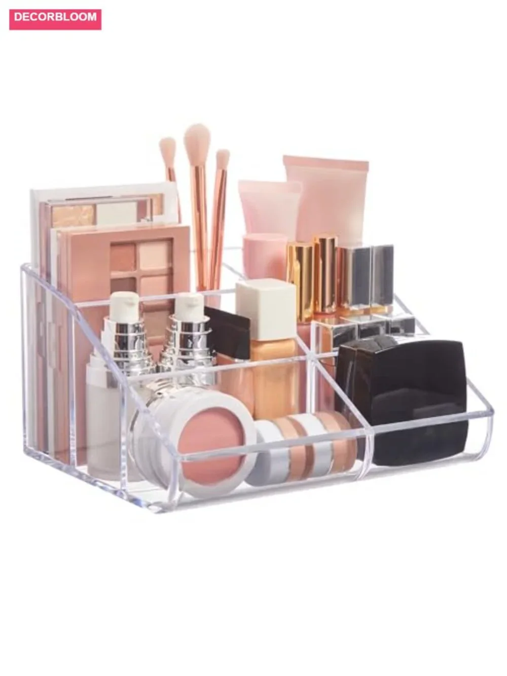 Clear Plastic 6-Compartment Makeup Organizer Vanity Storage